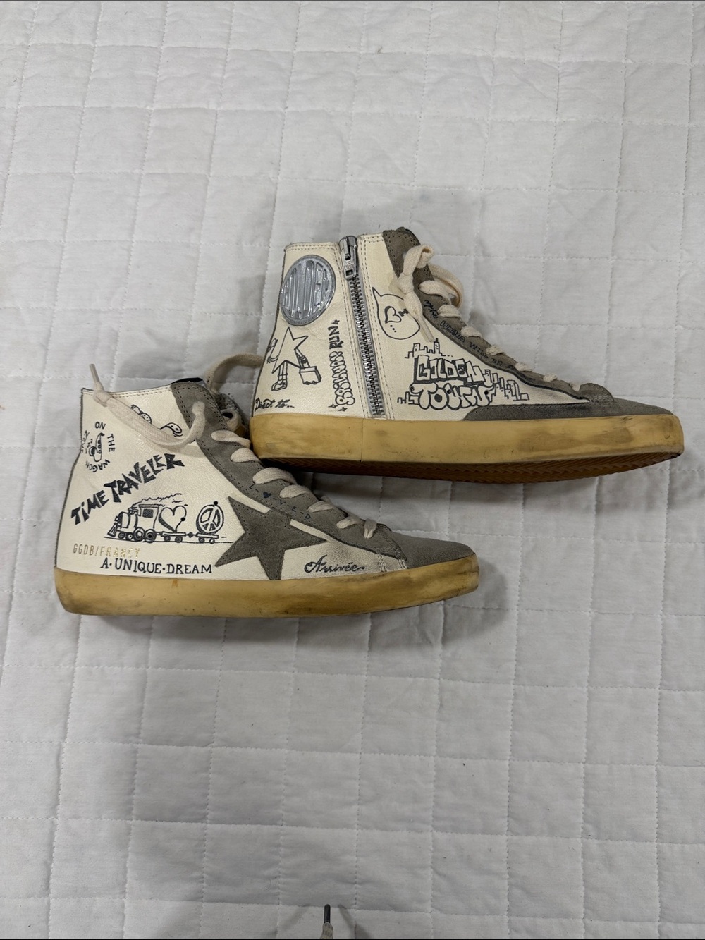 Golden Goose - FRANCY  High-Top Sneakers in Gray and Cream - Picture 2 of 5